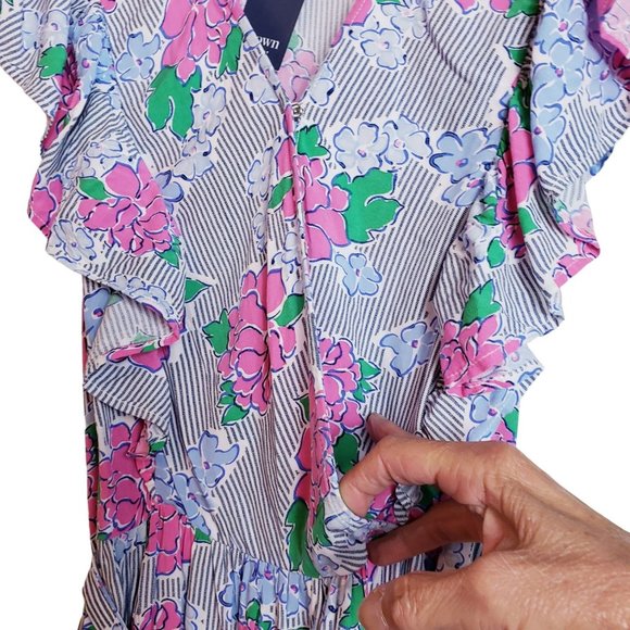 Crown & Ivy Womens Maxi Dress Size 10 Multicolor Floral Ruffle Sleeve V Neck NEW - Picture 8 of 16